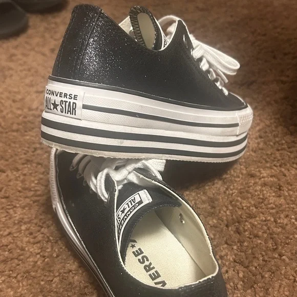 Converse Black Glitter Platform Sneakers - Picture 6 of 8